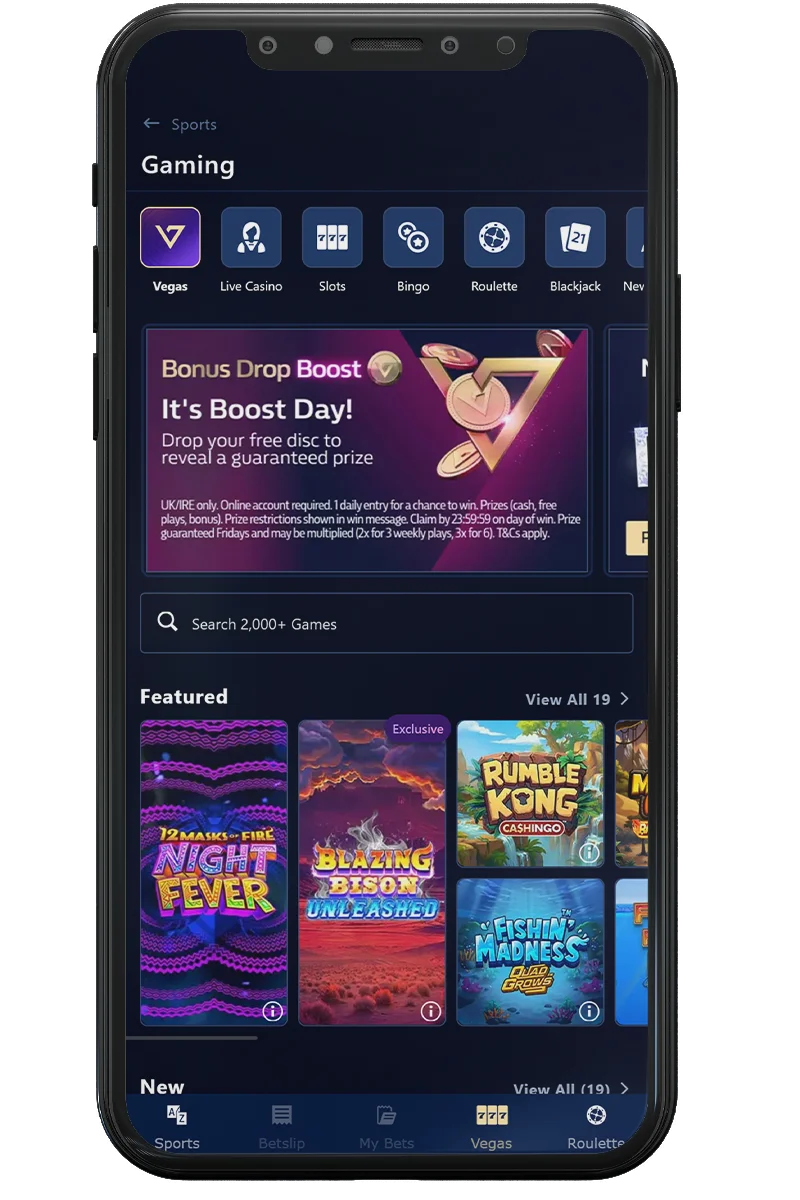 Screenshot of an online casino on a mobile phone
